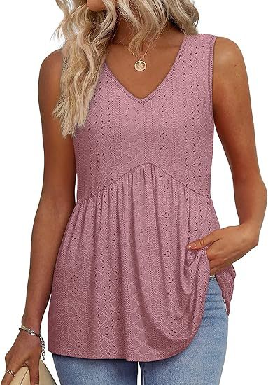 Zaraolde | Women's Relaxed Casual Sleeveless V-Neck Peplum Top — Light Pink