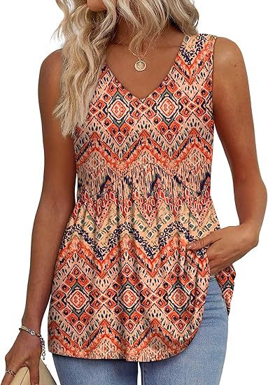 Zaraolde | Women's Relaxed Casual Sleeveless V-Neck Peplum Top — Orange
