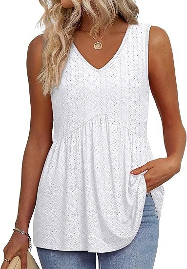 Zaraolde | Women's Relaxed Casual Sleeveless V-Neck Peplum Top — White