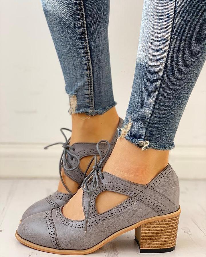 Zarathea | Women's Mary Jane Block Heel Lace-Up Shoes — 2