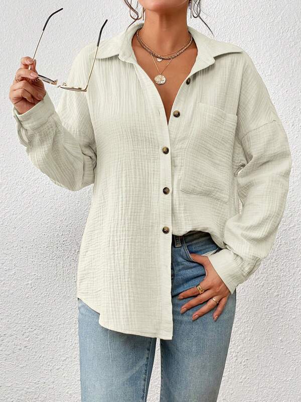 Zephsia | Women's Casual Cotton Gauze Button-Up Shirt — Orange
