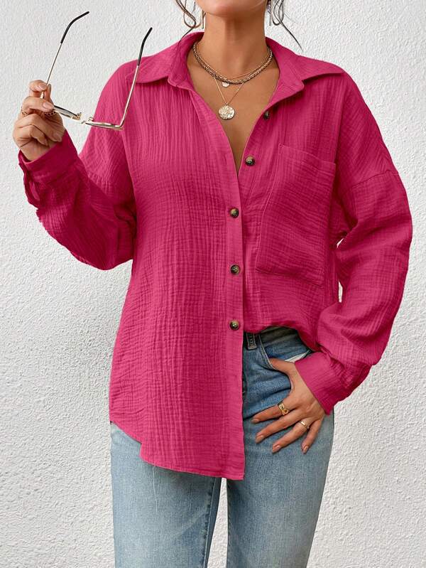 Zephsia | Women's Casual Cotton Gauze Button-Up Shirt — Pink