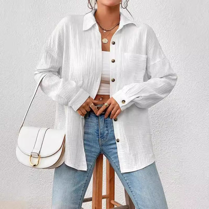 Zephsia | Women's Casual Cotton Gauze Button-Up Shirt — White