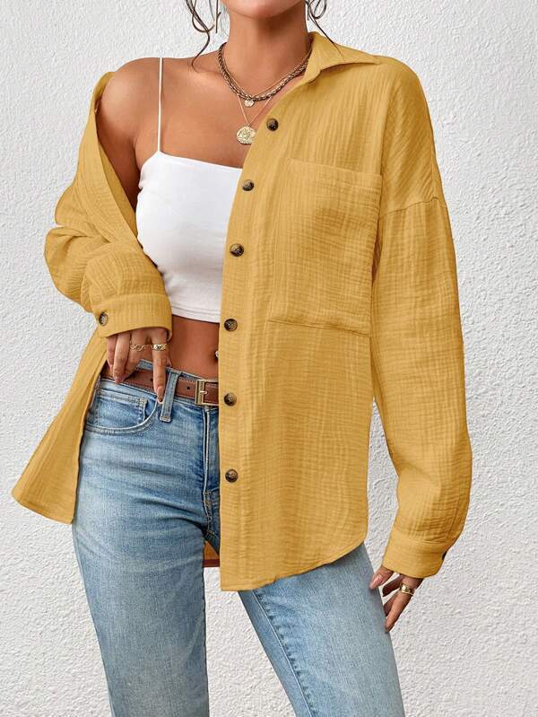 Zephsia | Women's Casual Cotton Gauze Button-Up Shirt — Yellow