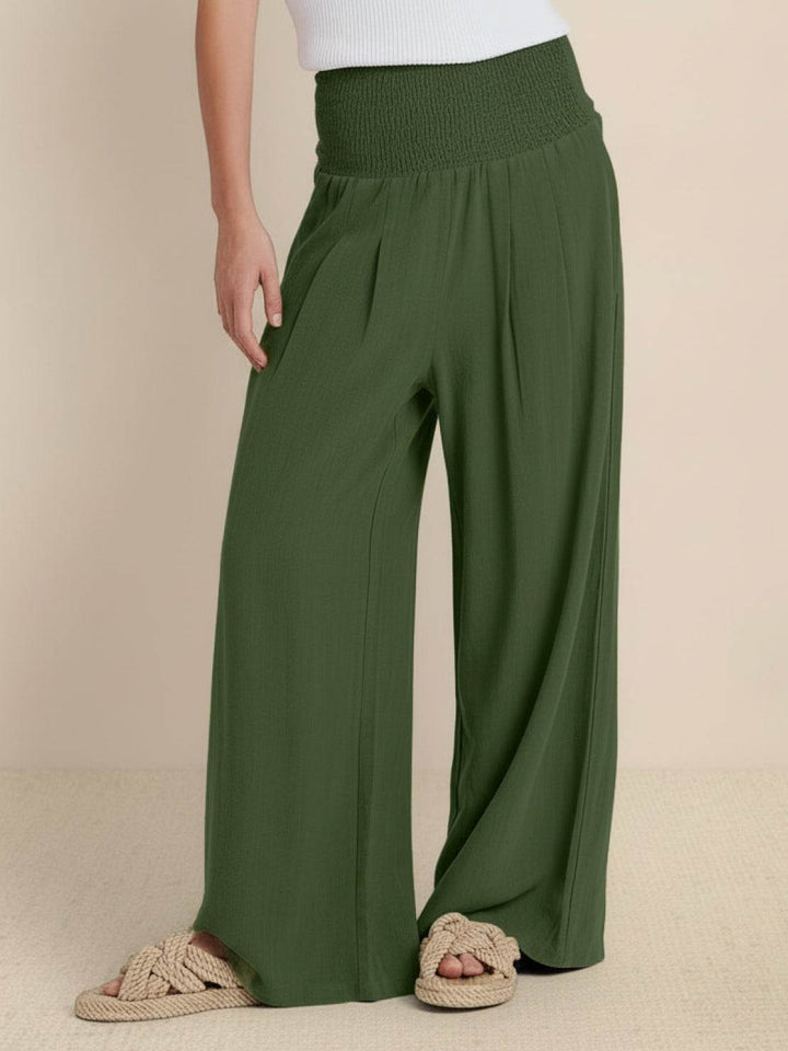 Zillalyn | Women's Wide Leg Pants High Waist Smocked Palazzo Trousers Women — Army Green