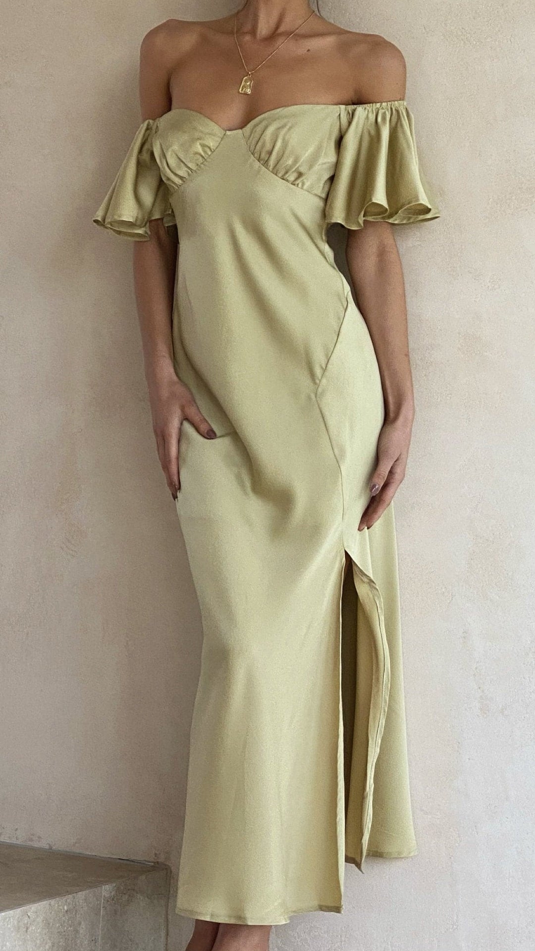 Zillastine | Women's Elegant Midi Dress - Olive — 2
