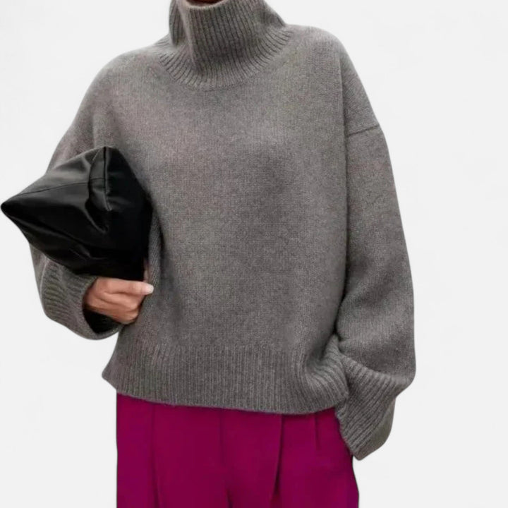 Zinnia | Women's Knit Cozy Timeless Turtleneck Sweater for Elegant Warmth — Grey