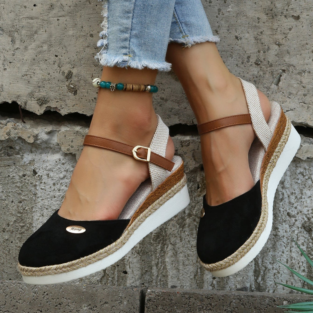 Zoe | Women's Comfortable Summer Espadrille Wedge Sandals with Closed Toe — Black