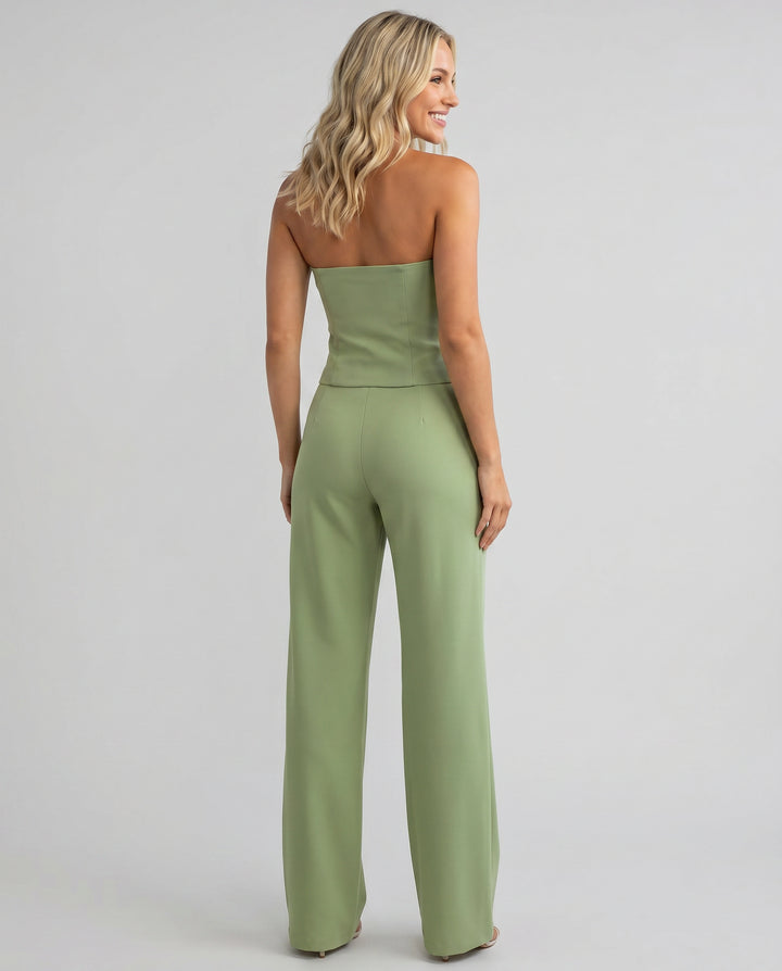Zoracine | Women's Linen Bustier Set with Wide-Leg Trousers Pants — 2